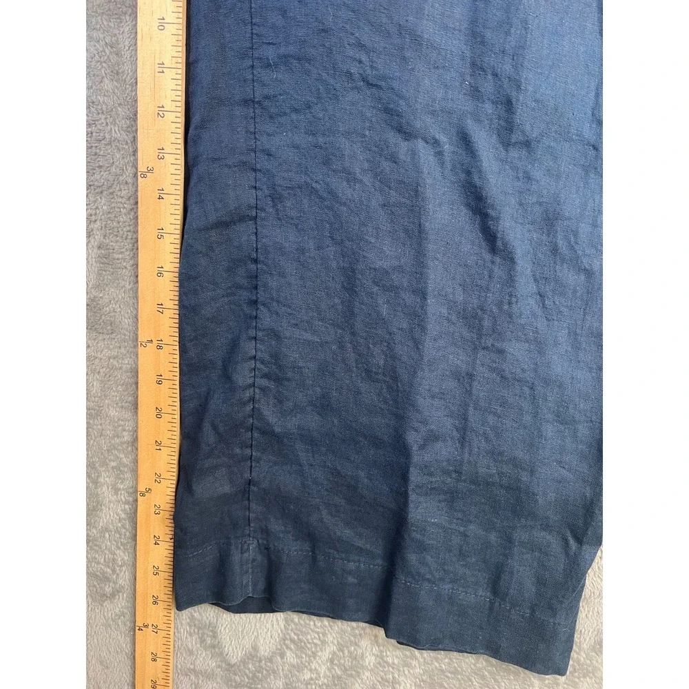 H&M Linen Wide Leg Pants Womens Large 34x26 Navy Blue Lightweight Pull On